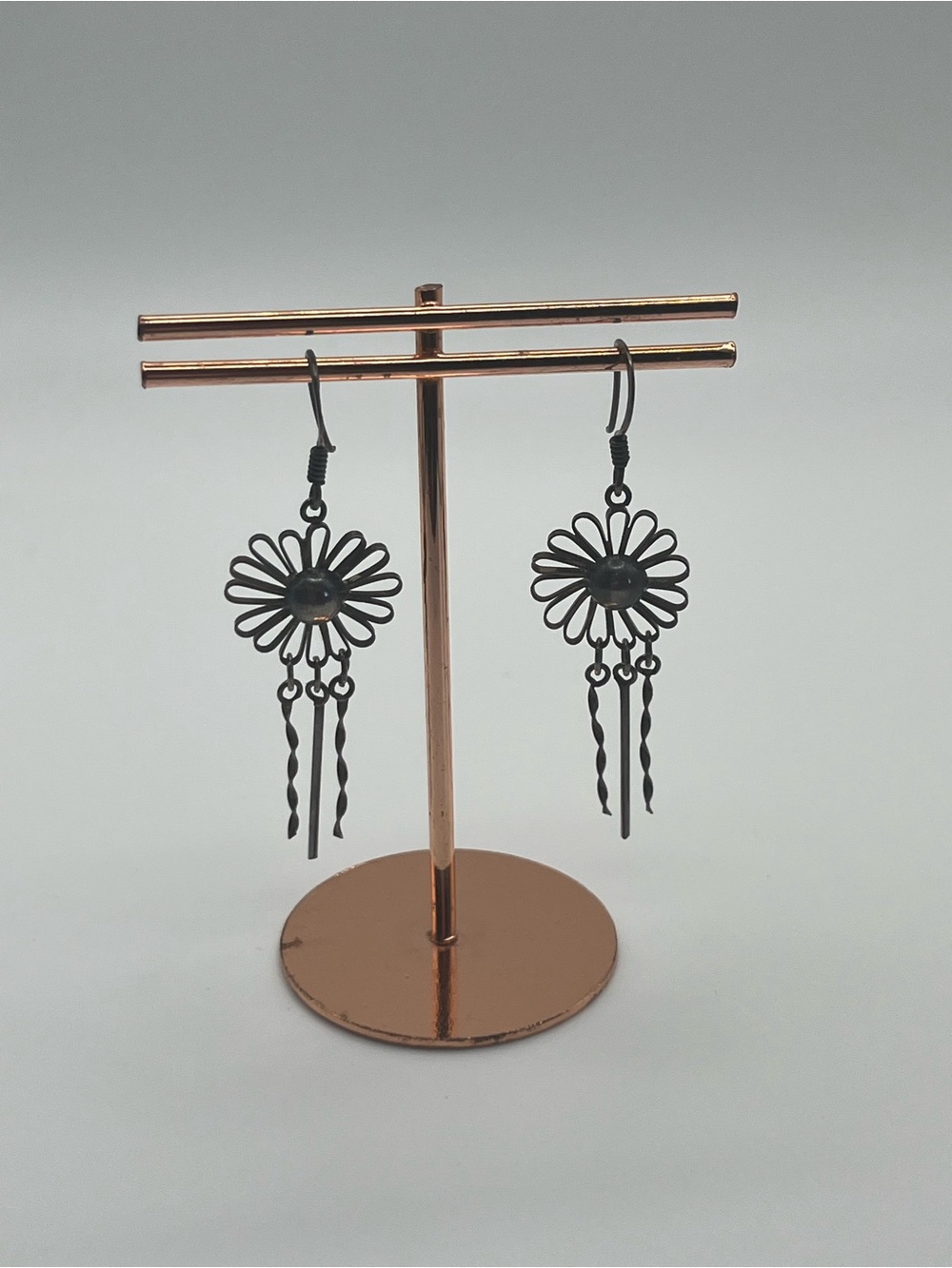 Sterling Silver Boho Floral Pierced Dangle Earrings